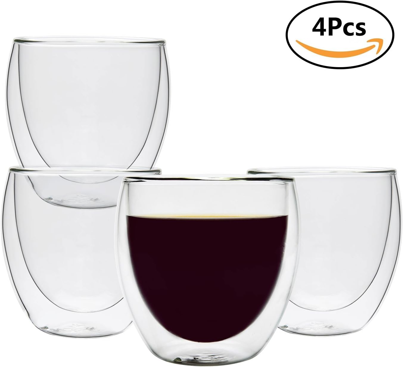 ComSaf 8oz Glass Coffee Mugs Set of 4, Double Walled Insulated Thermal Mugs for Latte Cappuccino Cocoa Milk Cafe Juice Tea, Clear Espresso Cups Set Glassware Gift for Christmas Birthday