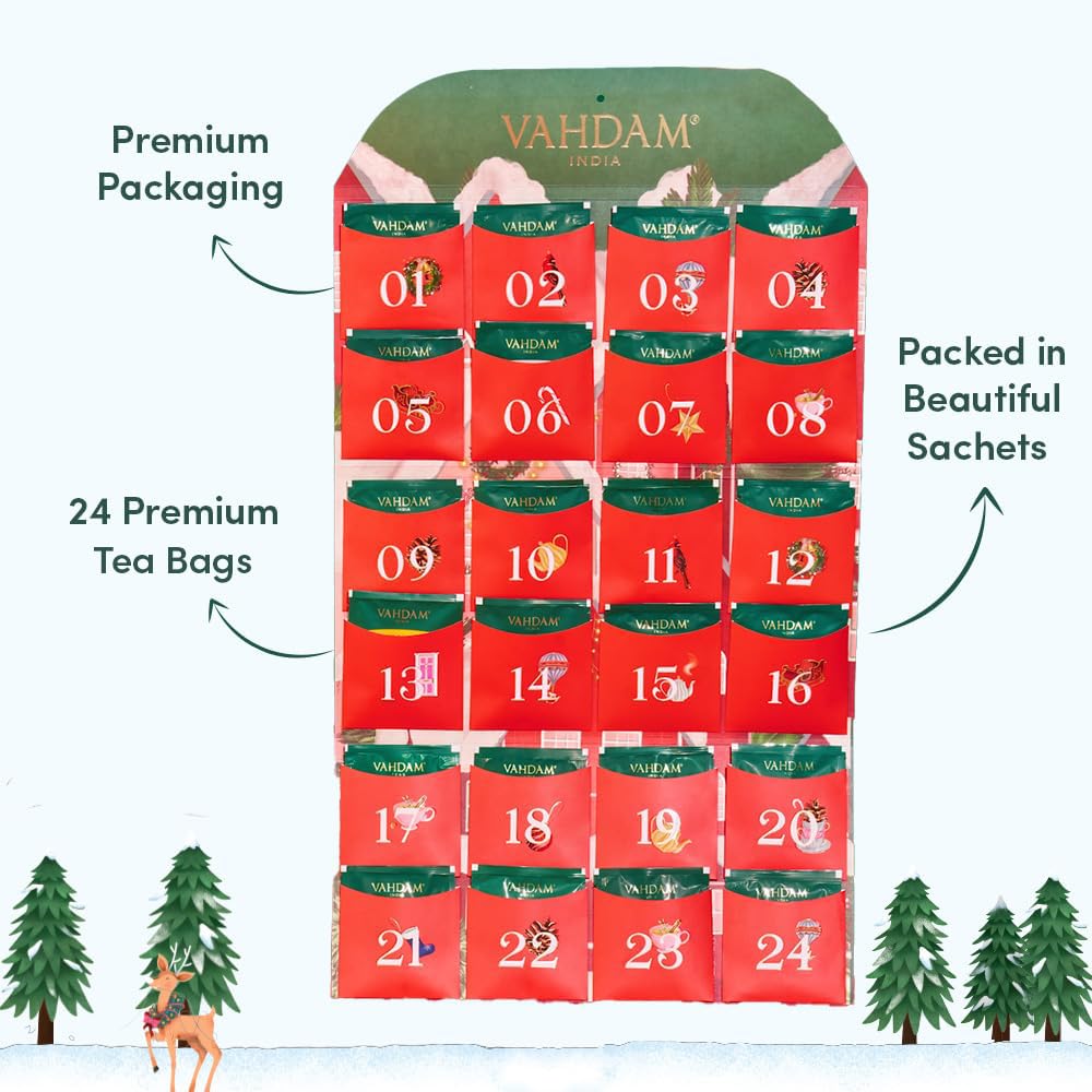 Limited Edition - Advent Calendar 2025 Tea Bags Folding Gift Set | 24 Unique Flavors - Holiday Gift Box | Christmas Advent Calendar 2025 for Adults, Advent Calendar 2025 Adult Women and Men | VAHDAM