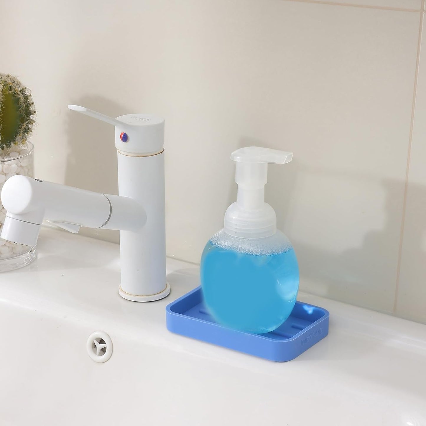 Silicone Kitchen Sink Organizer Tray for Multiple Usage,Easy Clean Sponges Holder for Kitchen Bathroom Counter or Sink,Dish Soap Dispenser,Scrubber,Bottle,Cup Lichen Blue 4.9”x 3.2”
