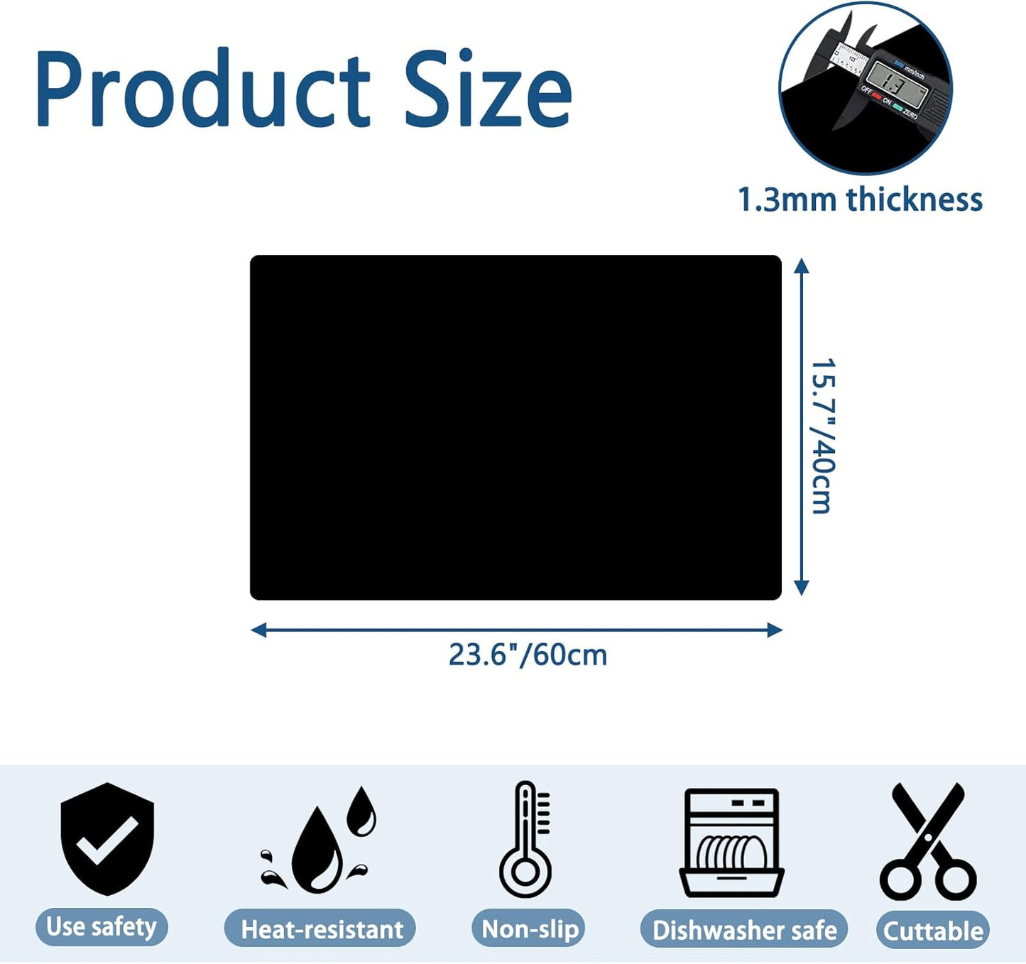 23.6"x15.7"(60cmx40cm) Silicone Mats for Kitchen Counter, Non-Slip Heat Resistant Countertop Protector, Waterproof Silicone Craft Mat for Kitchen Island, Black