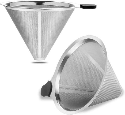 Pour Over Coffee Filter 2PCS, Stainless Steel Coffee Filter, Paperless Reusable Cone Coffee Dripper