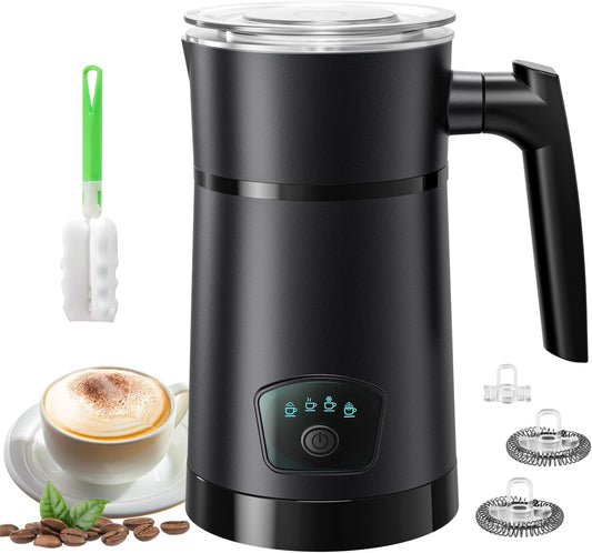 Milk Frother, 4 in 1 Electric Milk Steamer, Hot and Cold Foam Maker, 11.8 oz/350 mL Milk Warmer, Frother for Coffee Latte, Cappuccino, Hot Chocolate, 1 min Fast Frothing, Auto Shut-Off