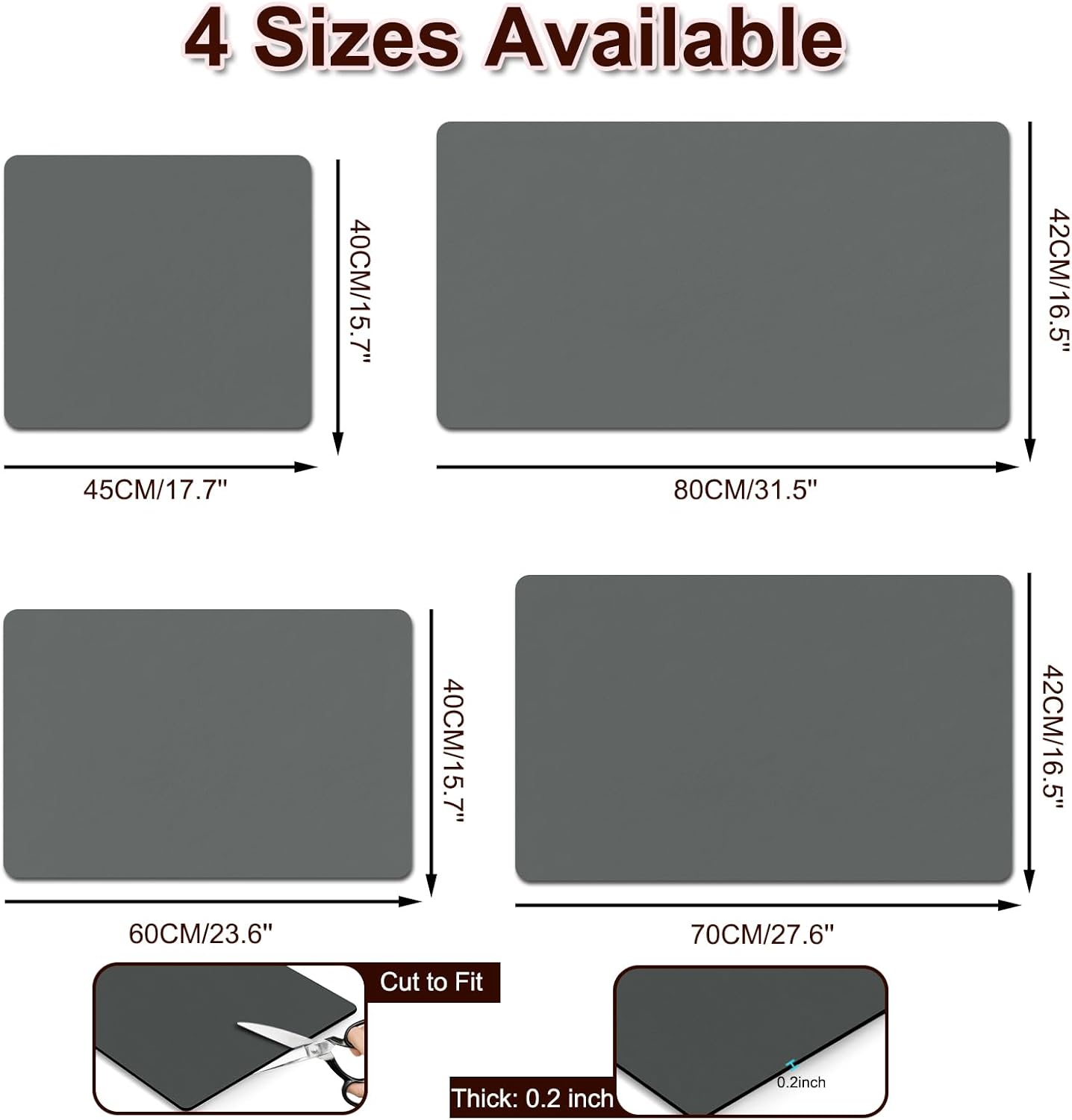 Dish Drying Mat for Kitchen, 15.7’’ X 17.7’’ Coffee Bar Mats for Countertop Fit Under Coffee Maker, Hide Stain Rubber Backed Espresso Machine Absorbent Drying Pad, Gray