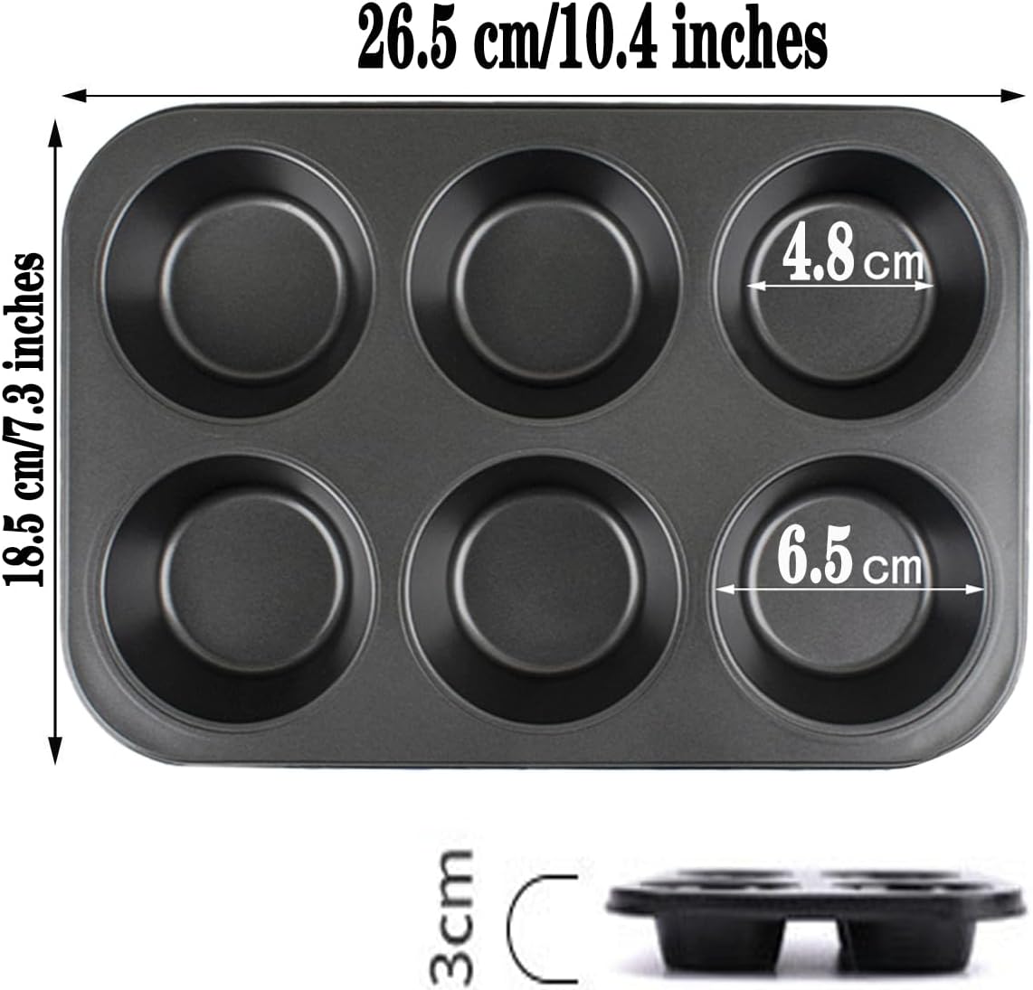 2 Packs Nonstick Round Muffin Baking Pan Tin, 6-Cup Muffin Tin, Cupcake Pans, Cheesecake Pans, Carbon Steel, Black