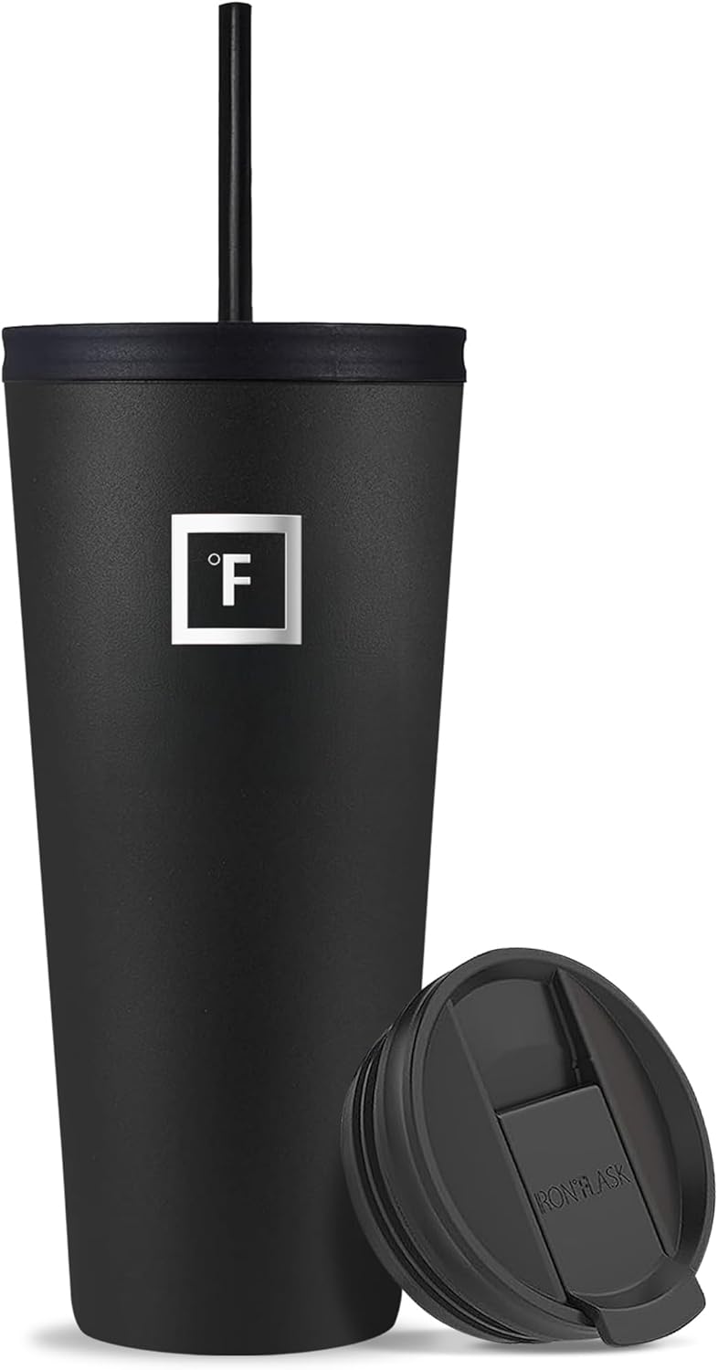 IRON °FLASK Classic Tumbler - Vacuum Insulated Stainless Steel Water Bottle, Double Walled, Drinking Cup, Insulated Travel Mug (Midnight Black, 32 oz Solid Lid)
