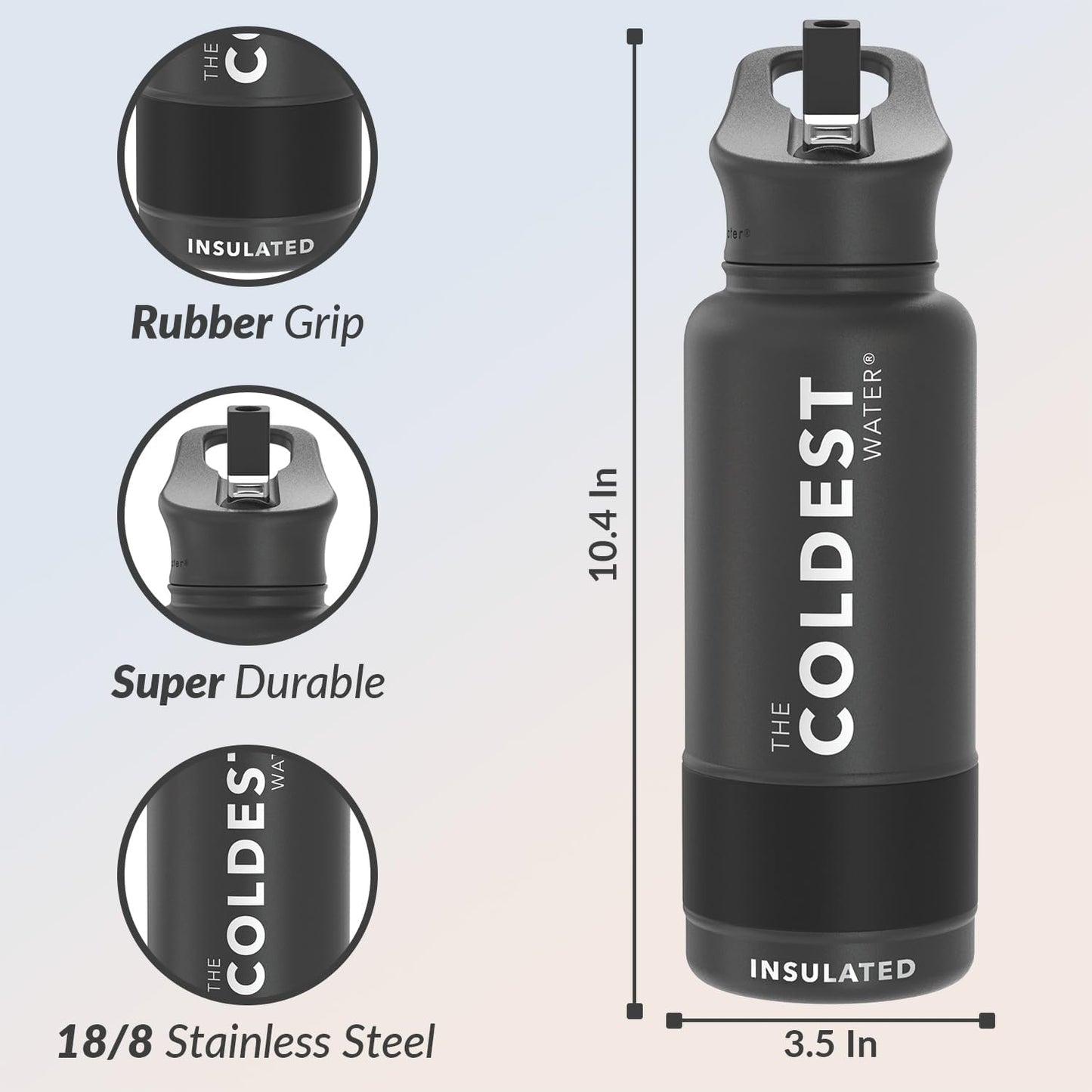 Coldest Insulated Water Bottle with Straw Lid - Stainless Steel Metal Insulated Bottle for Men & Women (Stealth Black, 32 oz)