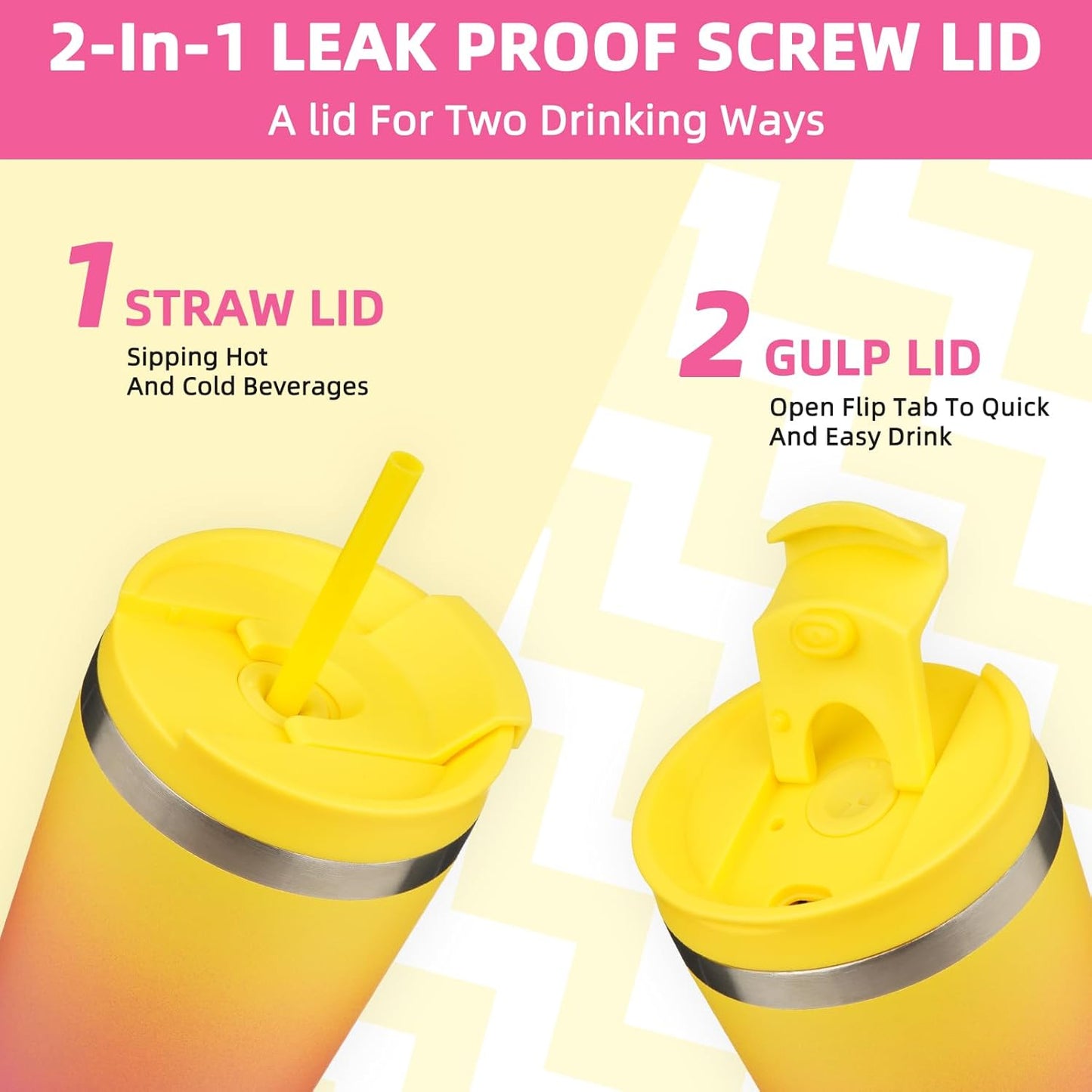 BJPKPK 34oz Stainless Steel Insulated Tumbler With lid And Straw Travel Coffee Thermal Tumblers Cup For Women And Men,Pink Yellow Rose