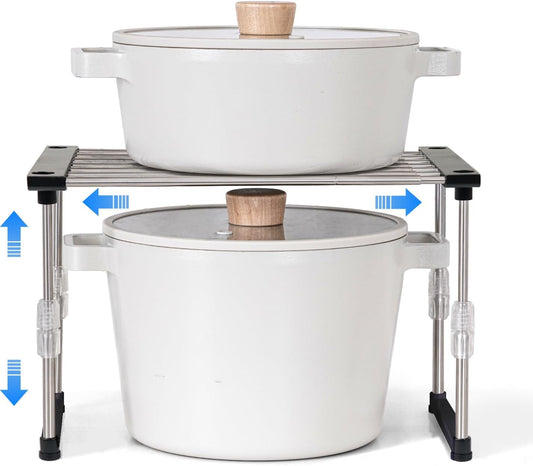 carrotez Expandable Cabinet Organizer, Set of 1 Width & Height-Adjustable Kitchen Cabinet Organizer Shelf, Stackable Kitchen Counter Shelf, 11.8~19.6 x 7.8 x 5.9~9" Black