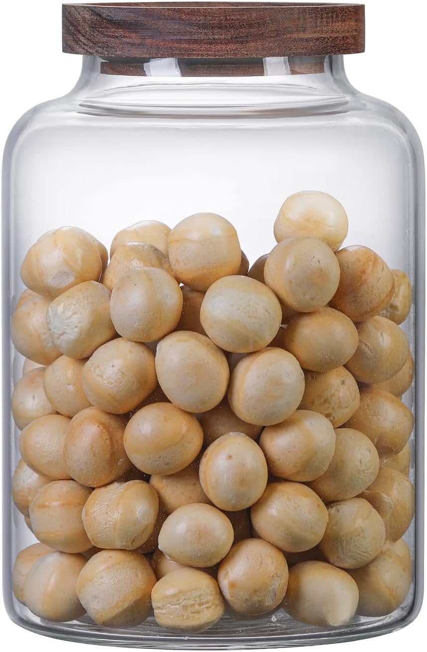 Large Glass Jar with Wooden Lid Glass Sugar Containers Kitchen Canisters Pantry Glass Food Storage Container for Candy Coffee Bean Cereal Flour Cookies