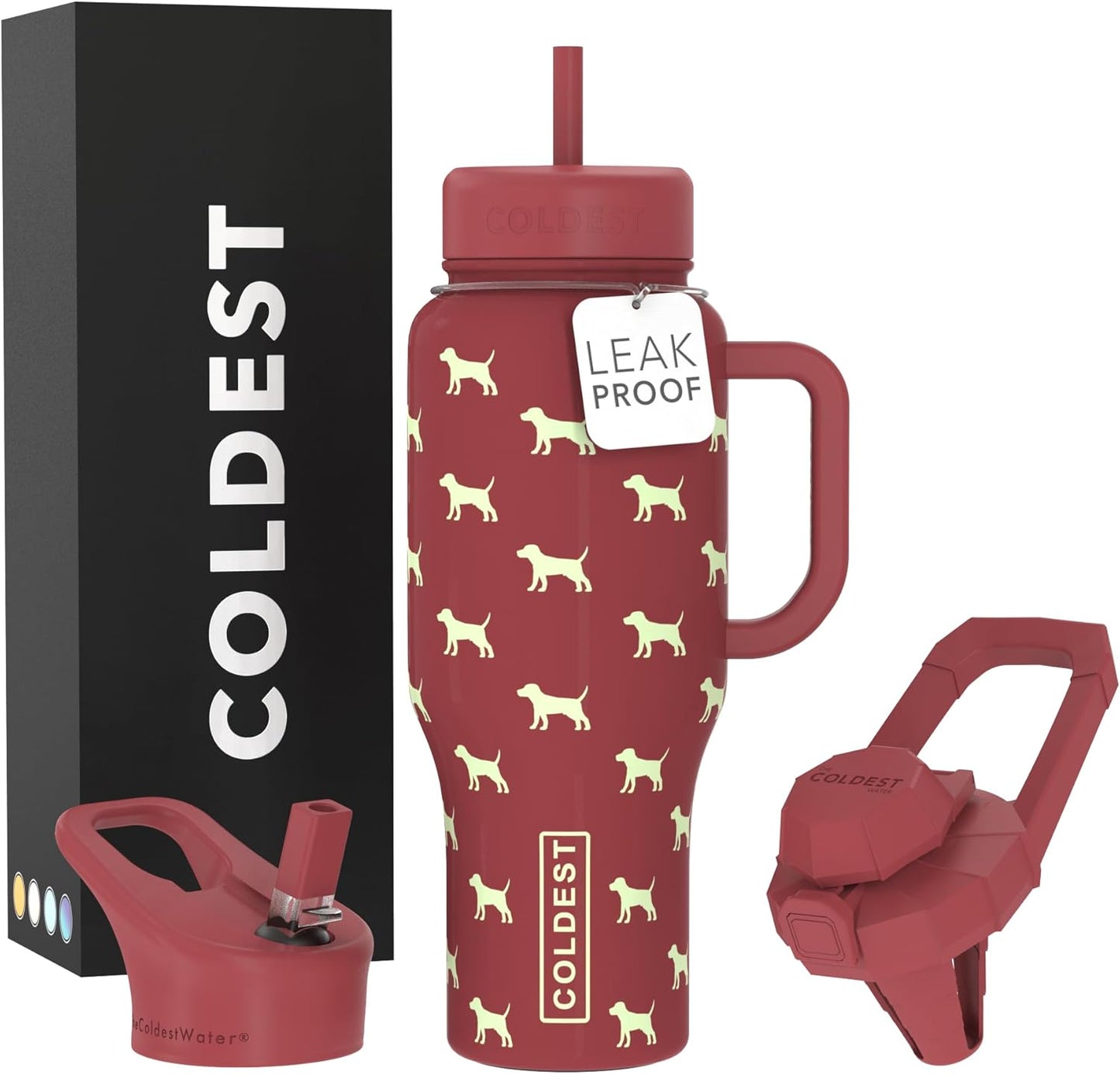 Coldest 40 oz Tumbler with Handle and Straw - 100% Leak Proof Insulated Tumbler with Lid and Straw (3 Lids) - Stainless Steel Tumblers for Women & Men - Cup Holder Friendly Base, 36 oz (Baby Puppy)