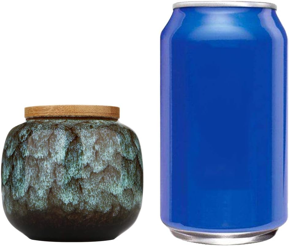 Gets Traditional/Vintage Chinese Style Ceramic Storage Jars with Bamboo Lid, Tea Tins Cans Canister for Kitchen Spice, Tea, Coffee, Condiment (Light blue)