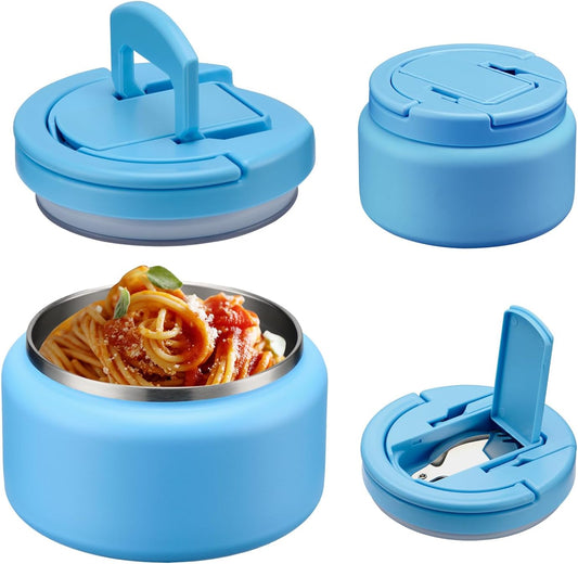Soup Thermo for Hot Food Kids 13.5oz Lunch Containers with Buckle Lid Wide Mouth Hot Food Jar Vacuum Insulated Stainless Steel Bento Box Leakproof with Spoon(Blue)