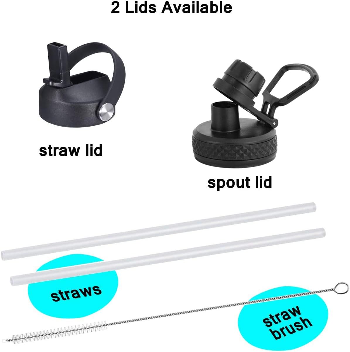 SENDESTAR Water Bottle 32oz,2 Lids(Straw lid),Wide Mouth Stainless Steel Vacuum Insulated Double Wall Keep Liquids Cold or Hot All Day,Sweat Proof Sport Design,Fit Car Cup Holder(Black)