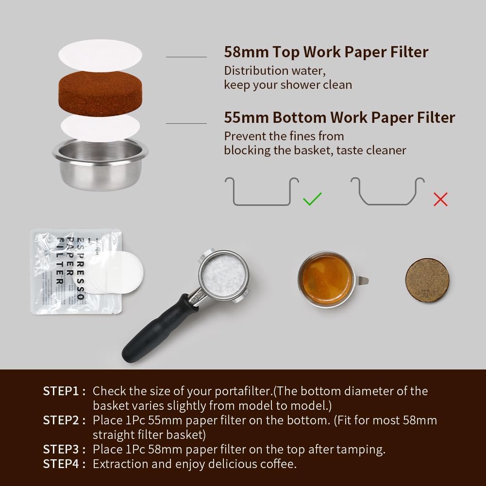 watchget 58mm Espresso Paper Filters - 1000 Disposable Filter Papers for Coffee Puck Screen and Portafilter, Compatible with 58mm Espresso Coffee Maker Baskets