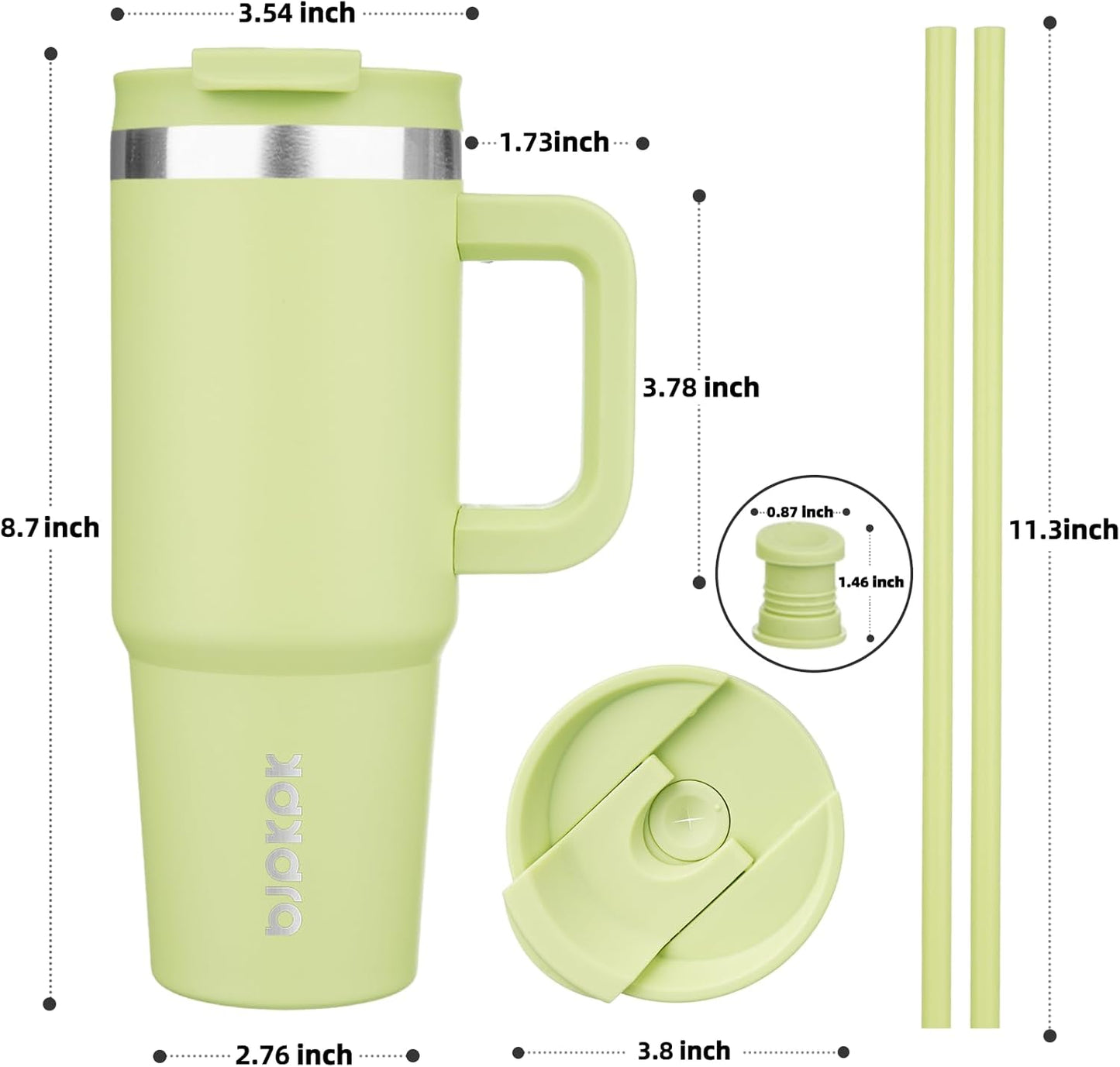 BJPKPK Tumbler With Handle And Straw 30oz Insulated Tumbler Cups With Lid Stainless Steel Travel Coffee Mug,Macaron Green