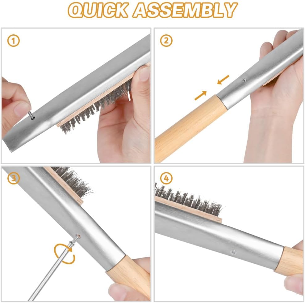 Pizza Oven Brush, 21" Brush and Stainless Steel Scraper for Pizza Stone, BBQ Grill Cleaning Brush Non Scratch Heat Proof Stainless Steel Bristles with Screwdriver for Pizza Oven and Accessories