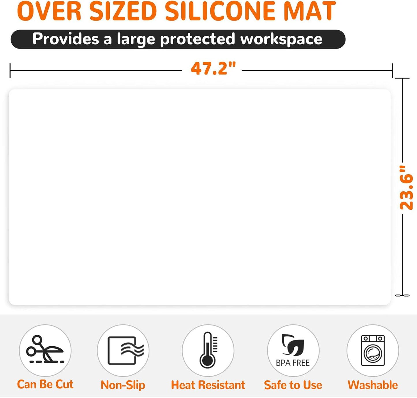 Warome Silicone Mat,47"x 23" Silicone Mats for Kitchen Counter, Waterproof Heat Resistant Mat, Extra Large Countertop Protector, Nonstick Baking Mat,Shipped No Creases- White Translucent