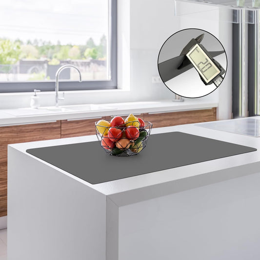 2MM Thick Silicone Countertop Mat, 35.4"x 23.6" Silicone Mats for Kitchen Counter, Nonslip Heat Resistant Mat, Large Kitchen Counter Mats, Waterproof Countertop Protector, Dark Gray