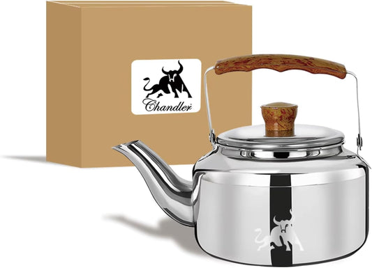 Chandler 3.12 Liter Tea Pots, Vintage Tea Kettle - 0.4mm Stainless Steel Pot - Hard to Dent | Ergonomic Handle with a Cool Grip | Portable Tea Kettle For Camping (Silver Colour)
