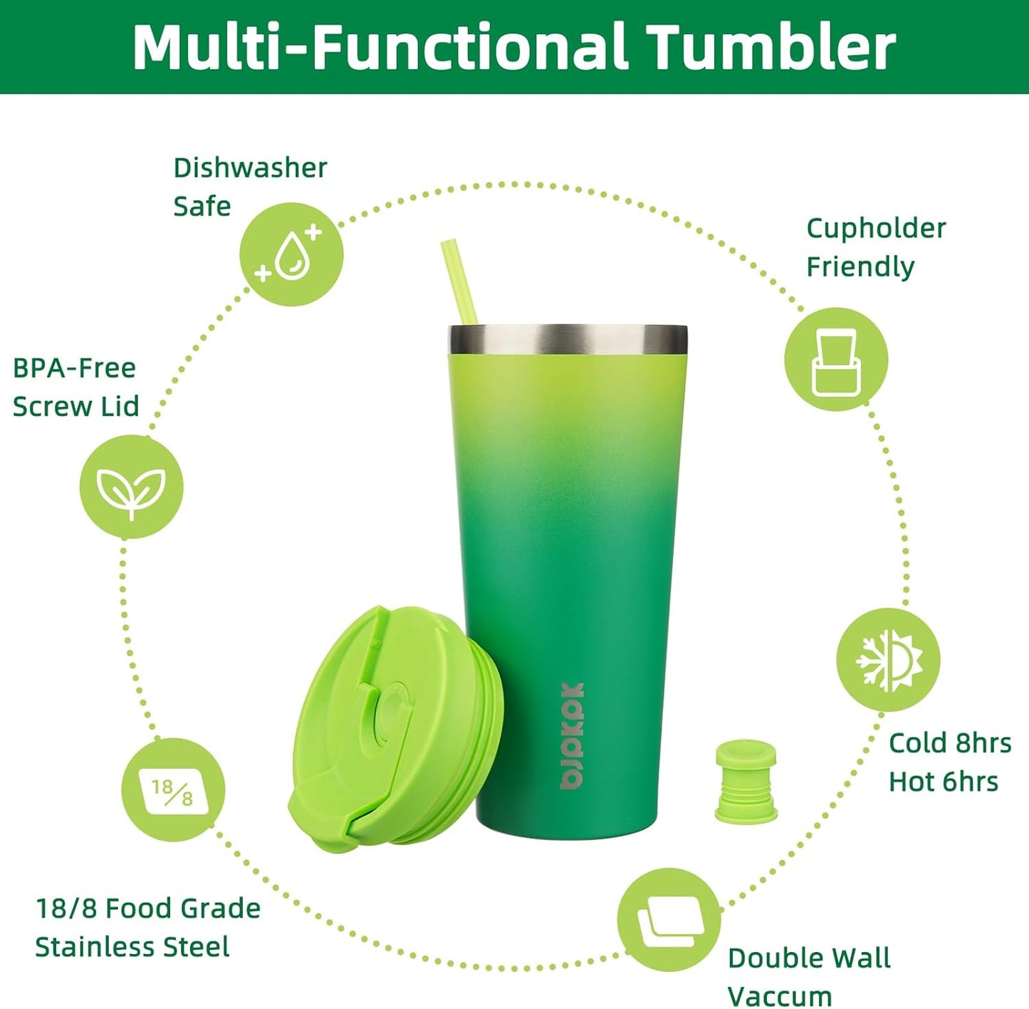 BJPKPK 22oz Tumbler With lid And Straw Stainless Steel Travel Coffee Mug Insulated Tumblers Cups,Bamboo Grove