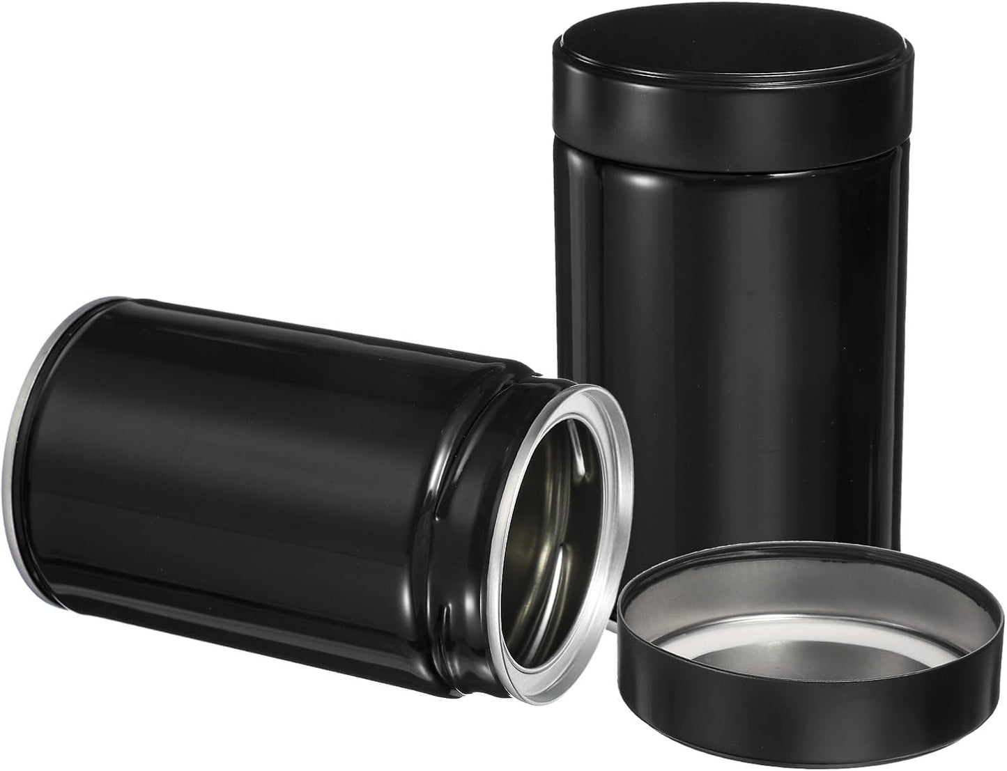uxcell 2Pcs Round Tea Canisters, 5" x 3" Airtight Metal Tea Containers for Loose Tea, Coffee Beans, Spices - Durable, Compact, and Stylish Storage Tea Tin (Black)