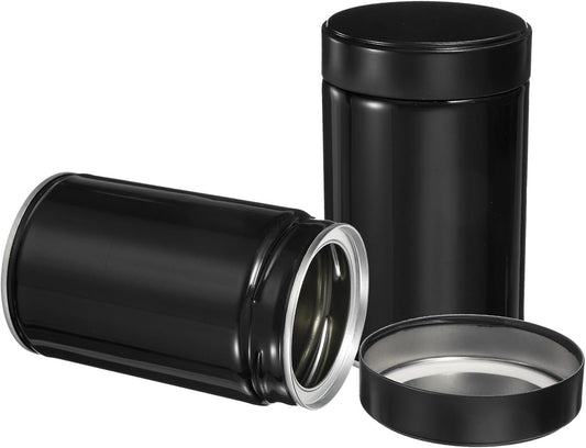 uxcell 2Pcs Round Tea Canisters, 5" x 3" Airtight Metal Tea Containers for Loose Tea, Coffee Beans, Spices - Durable, Compact, and Stylish Storage Tea Tin (Black)