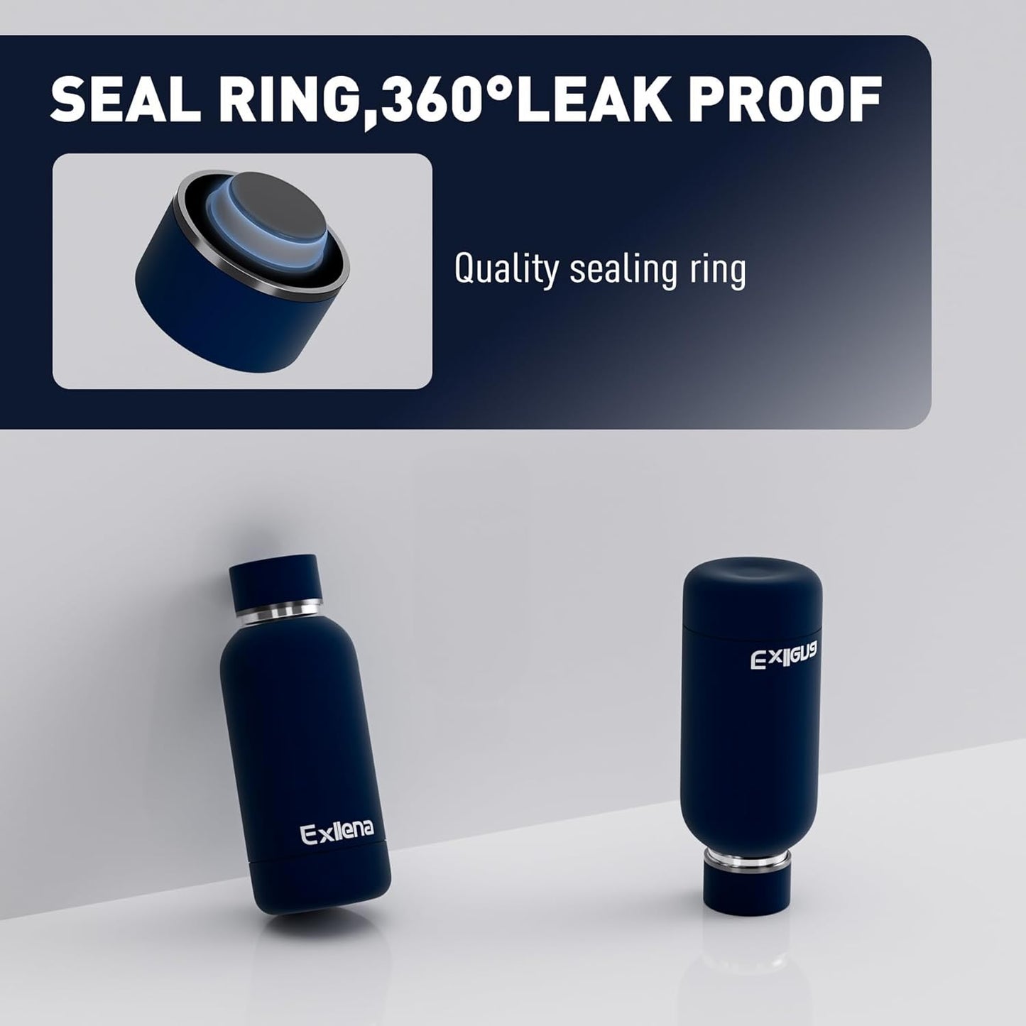 Small Water Bottle 12oz with Clip, Double Wall Stainless Steel Vacuum Small Insulated Water Bottle Keeps Drinks Cold 24 Hrs/Hot 12 Hrs for Kids Handbag School BPA Free (Navy Blue)