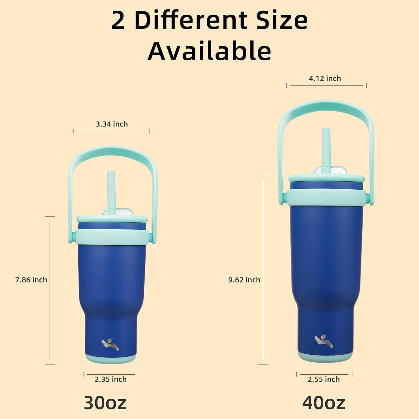 30 oz Tumbler with Side Handle, Insulated Water Bottle with Straw and 2 in 1 Lid, Stainless Steel Cup Travel Coffee Mug for Sports Office Gym,Dark Blue