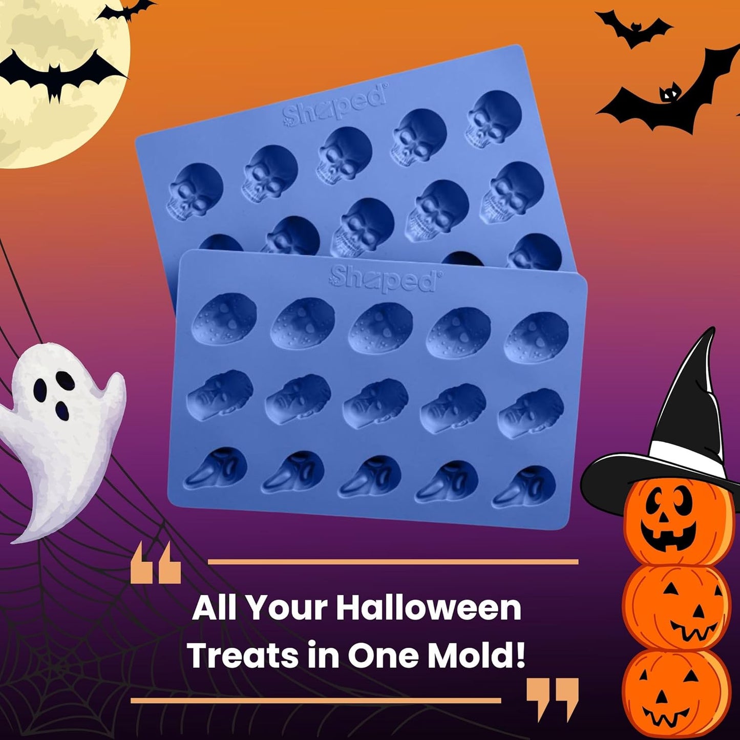 ShapedIceMolds Horror Movie Character Molds – Halloween Silicone Molds for Chocolate, Candy, Resin, Crafts – 3D Scary Film Icons for Party Treats & DIY Decor (Blue)