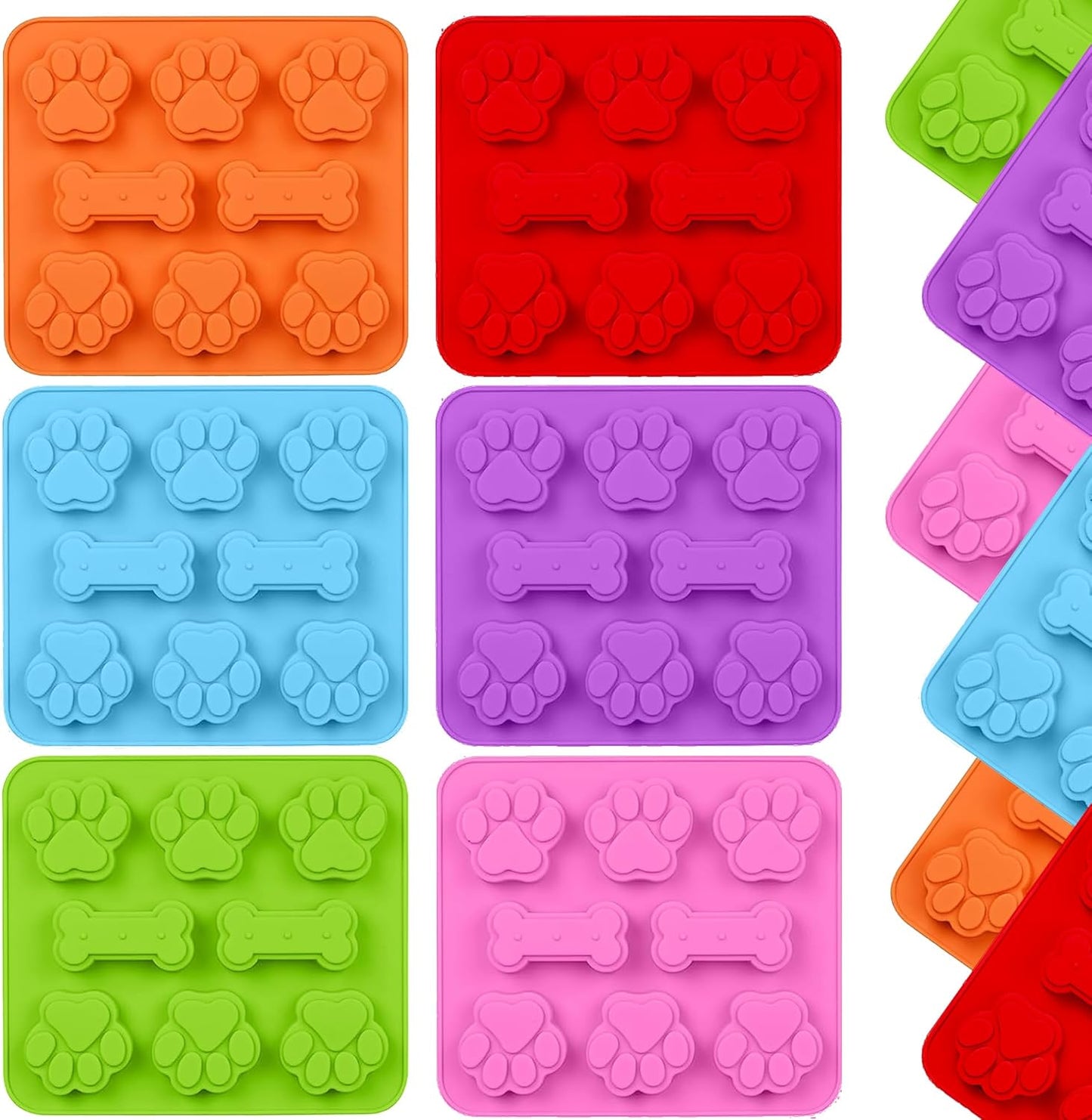 2 in 1 Puppy Dog Paw and Bone Silicone Molds,SAGOOITS Non-Stick Food Grade Silicone Molds for Chocolate, Candy, Jelly, Ice Cube, Dog （Set of 6 PCS)
