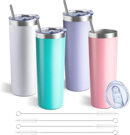 20 oz Skinny Tumbler with Lid and Straw,Stainless Steel Vacuum Insulated Tumbler Cup Double Wall Leak-proof Coffee Mug,Travel Thermal Water Tumbler for Office,Outdoor (Lavender/White/Pink/Teal)