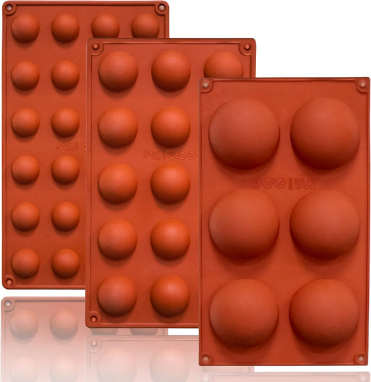 Semi Circular Silicone Molds, Non-Stick Silicone Chocolate Molds,3 Packs Baking Molds for Making Chocolate, Cake, Jelly, Desert, Biscuit, Dome Mousse (6 Cups, 15 Cups and 24 Cups)