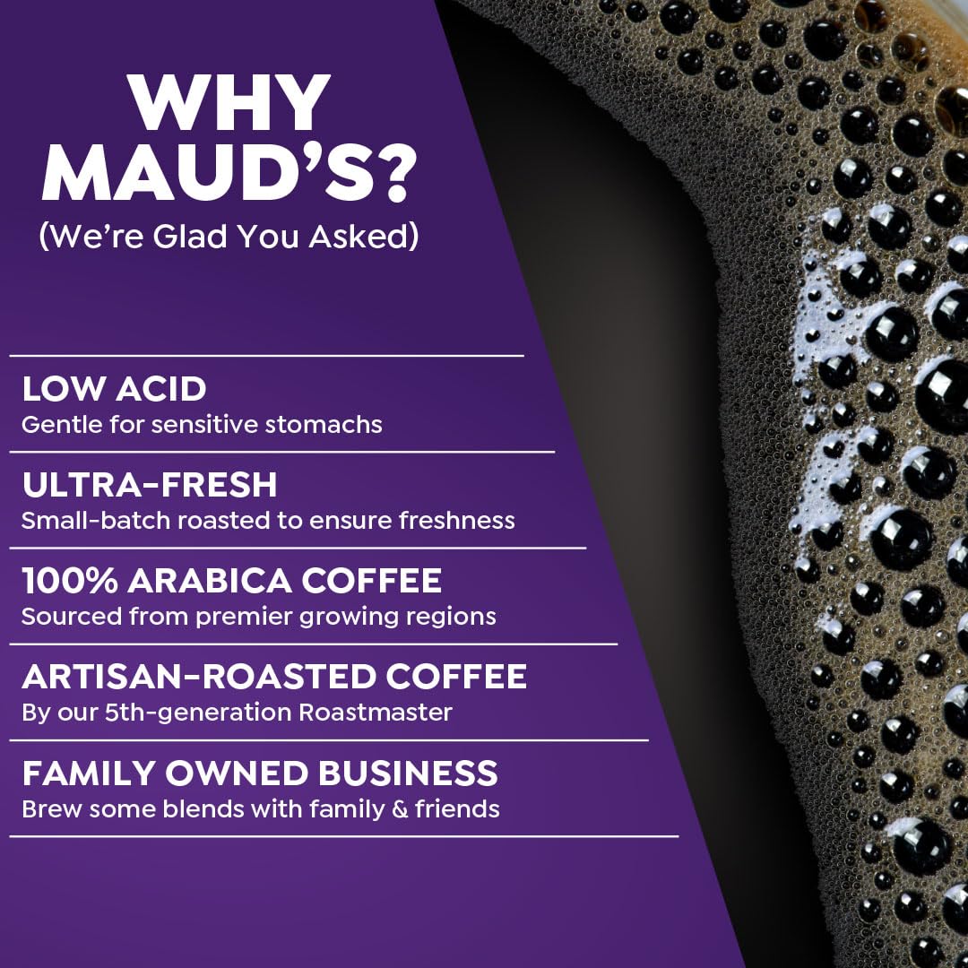Maud's Vanilla Ube Flavored Coffee Pods, 18 ct, Medium Roast Flavored Coffee in Recyclable Single Serve Pods – 100% Arabica Beans, Compatible with Keurig K Cups Maker