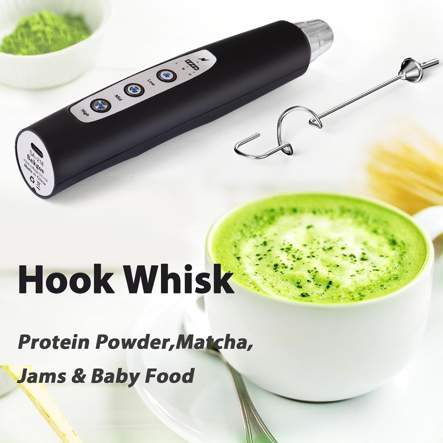 Milk Frother Rechargeable Handheld-Electric Whisk 3 Speed Adjustable, Frother Wand Coffee with 3 Stainless Whisks, Electric Foam Maker, Drink Mixer Blender for Latte Cappuccino Matcha Egg
