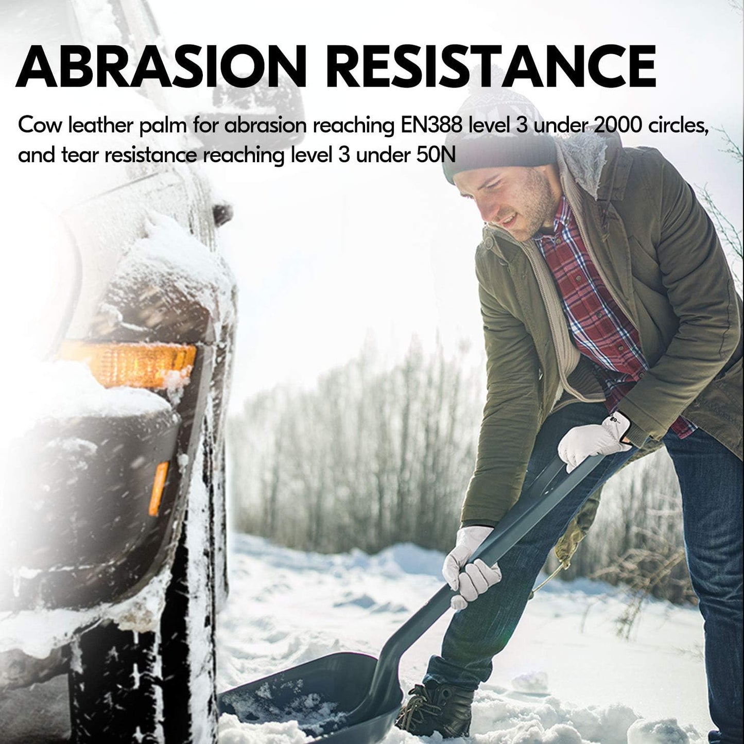 Vgo... Lined Winter Cow Grain Leather Gloves, 32℉ or Above (1 Pair,Size L, Cream, CA9501F)