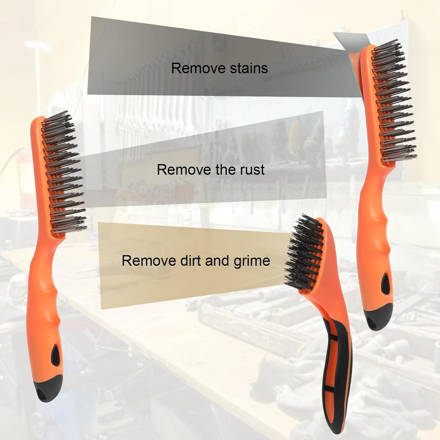 Wire Brush Cleaning Set 3Pc,Detail Brush 10-1/2" and 8",for Cleaning Welding Slag,Rust and Dust.Stainless Steel Brushes with Strong Handle & Metal Scraper,from VASTOOLS