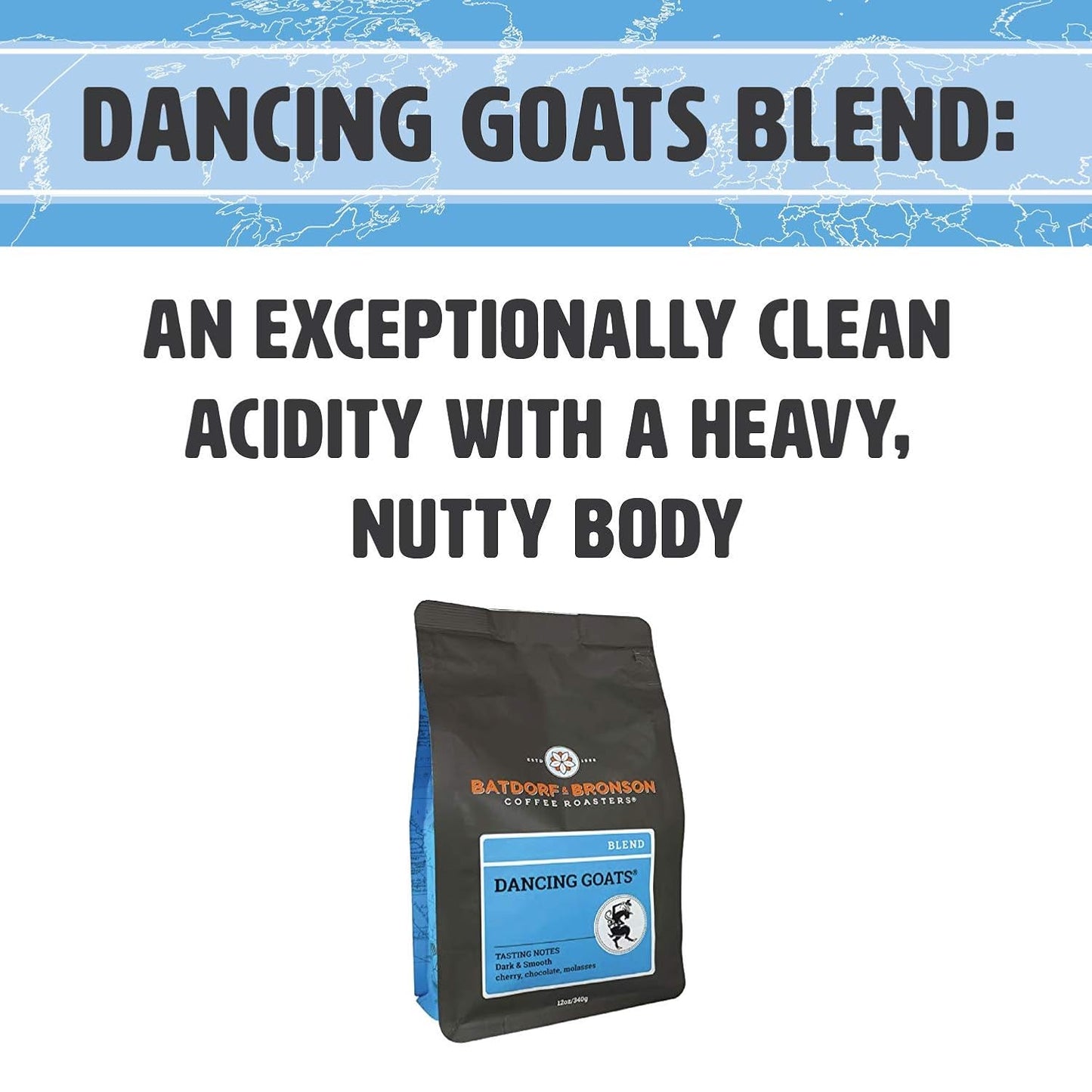 Batdorf & Bronson Dancing Goats Blend, Whole Bean Coffee, 12 oz (2 Pack)