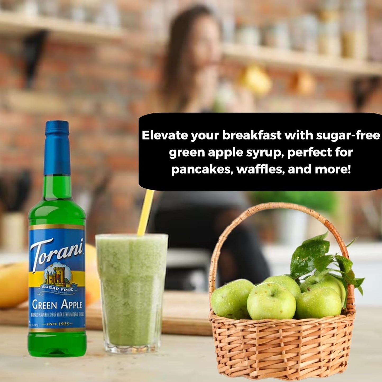 Jimoco® Syrup Pump Dispenser + Torani® Sugar Free Green Apple Syrup, 25.4 oz - Coffee Syrup Pump & Flavoring Bundle