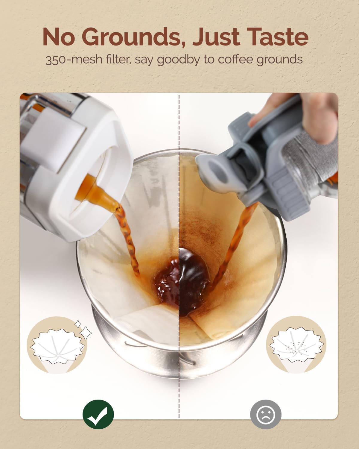 Maestri House Compact Cold Brew Coffee Maker, 64oz Iced Tea and Coffee Maker Brewer Space Saving Tritan Pitcher, 350 Mesh Filter, 100% Leak-Proof