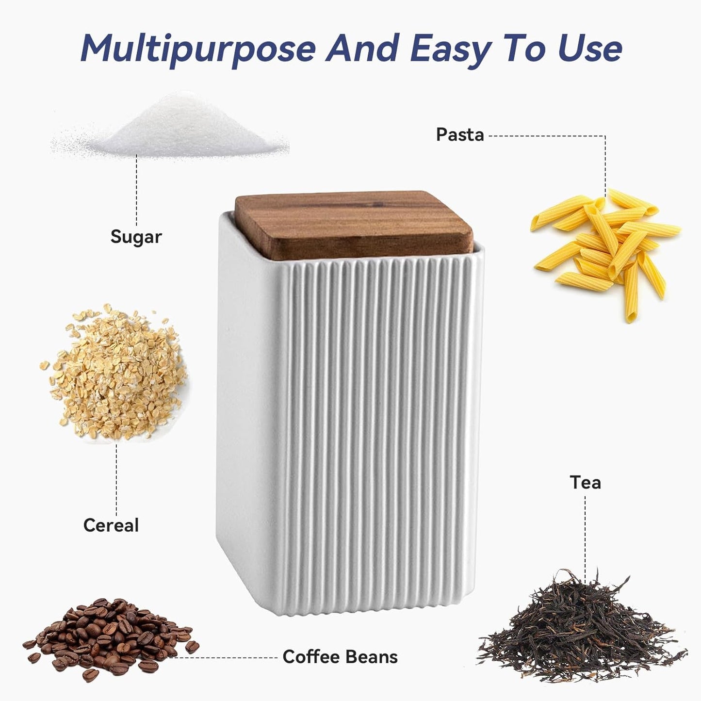 Ceramic Storage Jars Modern Elegant Highly Polished Airtight Storage Canisters with Lid Whiteware Food Stroage Jar for Kitchen Spice Tea Vanilla Sugar Coffee Beans (White-750ML)