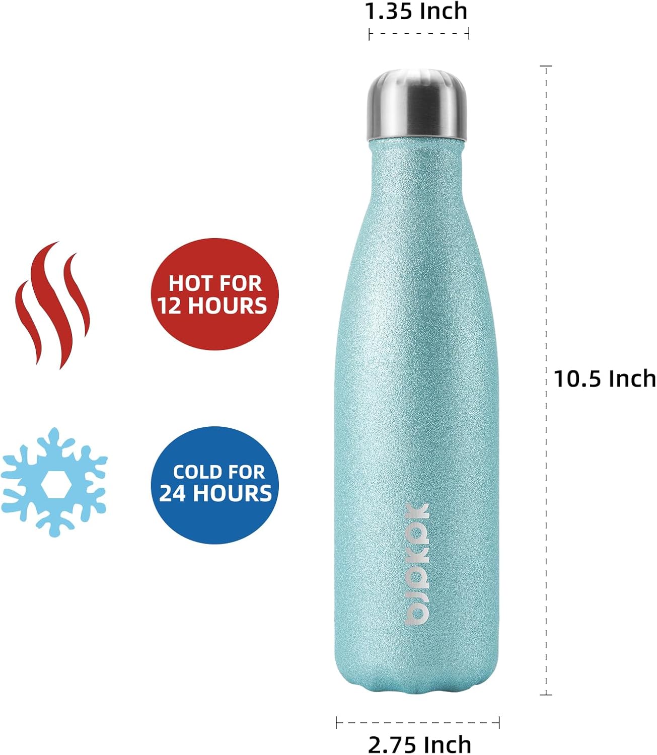 BJPKPK 17oz Insulated Water Bottles Stainless Steel,Sports Water Bottles Keep Cold for 24 Hours and Hot for 12 Hours,BPA Free,Glitter Ice Blue