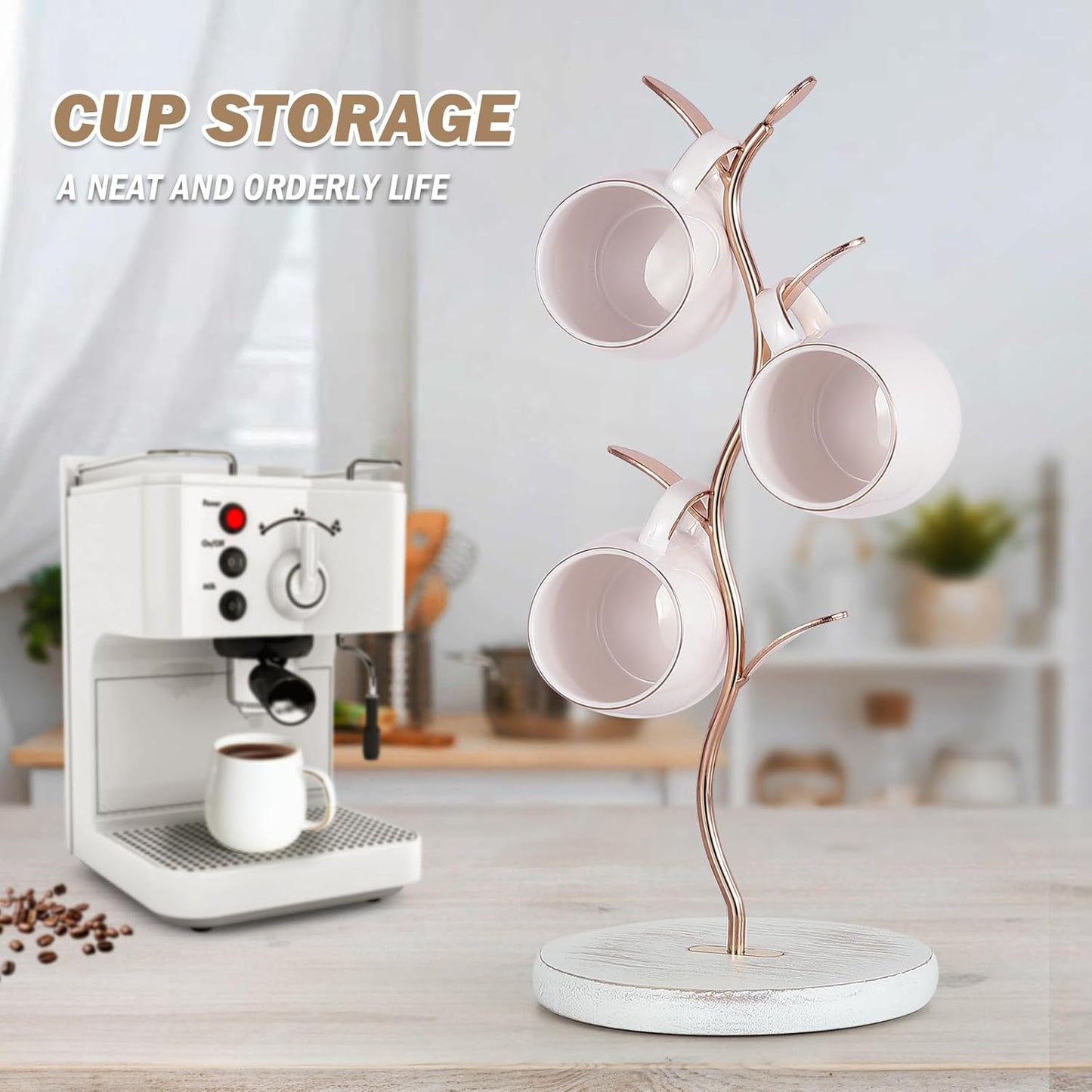 Mug Holder, Countertop Mug Tree, Coffee Mugs & Tea Cup Storage Rack, Coffee Counter Bar Accessory & Kitchen Organizer