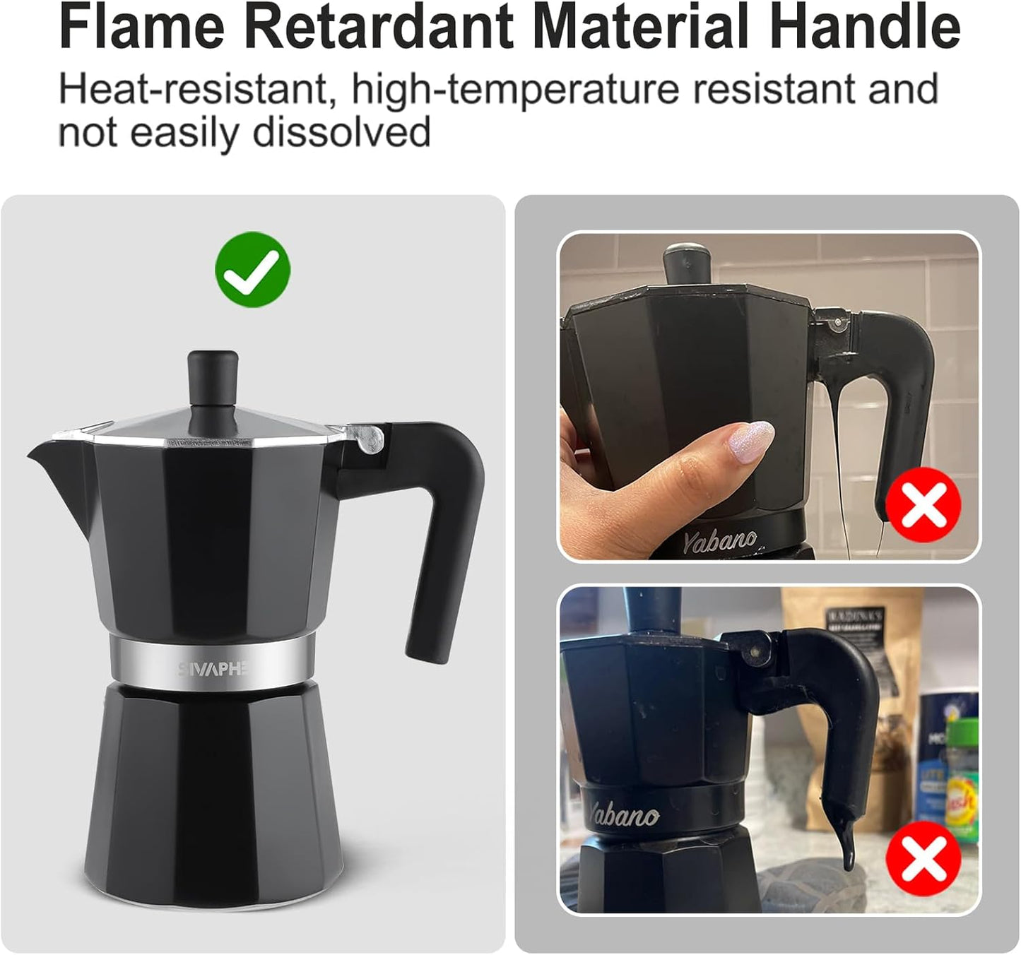 Sivaphe Aluminum Moka Pot 9 Espresso Cups, Percolator Espresso and Coffee Maker, Portable Stovetop Italian and Cuban Café Brewer for Home and Camping Black