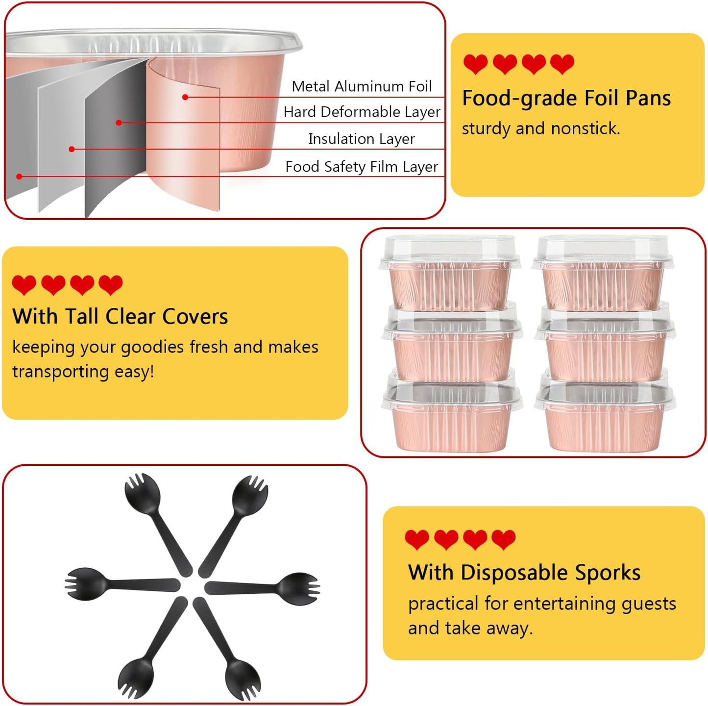 LNYZQUS 10oz/80pack Mini Cake Tins with Lids, 4”x4” Mini Foil Pans Disposable Brownie Baking Cups, Small Aluminum Bread Muffin Pan Jumbo Cupcake Containers Holders-Champagne