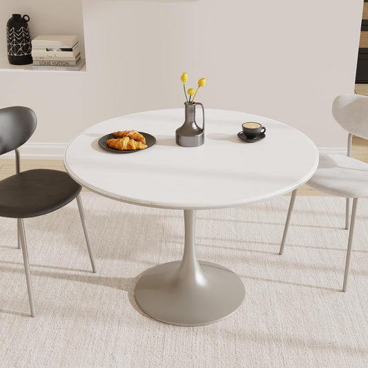 Pure White Plastic Table Cover Protector, 48" Round Waterproof Easy Flat PVC Desk Pad Mat, 1.5mm Thick Vinyl Table Top Protector for Dining Room Table, Office, Dresser