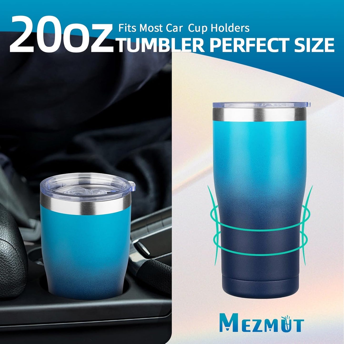 MEZMUT 20oz Coffee Tumbler with Lid and Straw Double Wall Vacuum Insulated Cup Stainless Steel Travel Mugs Insulated for Hot and Cold Leakproof Powder Coated Tumbler for Indoor and Outdoor