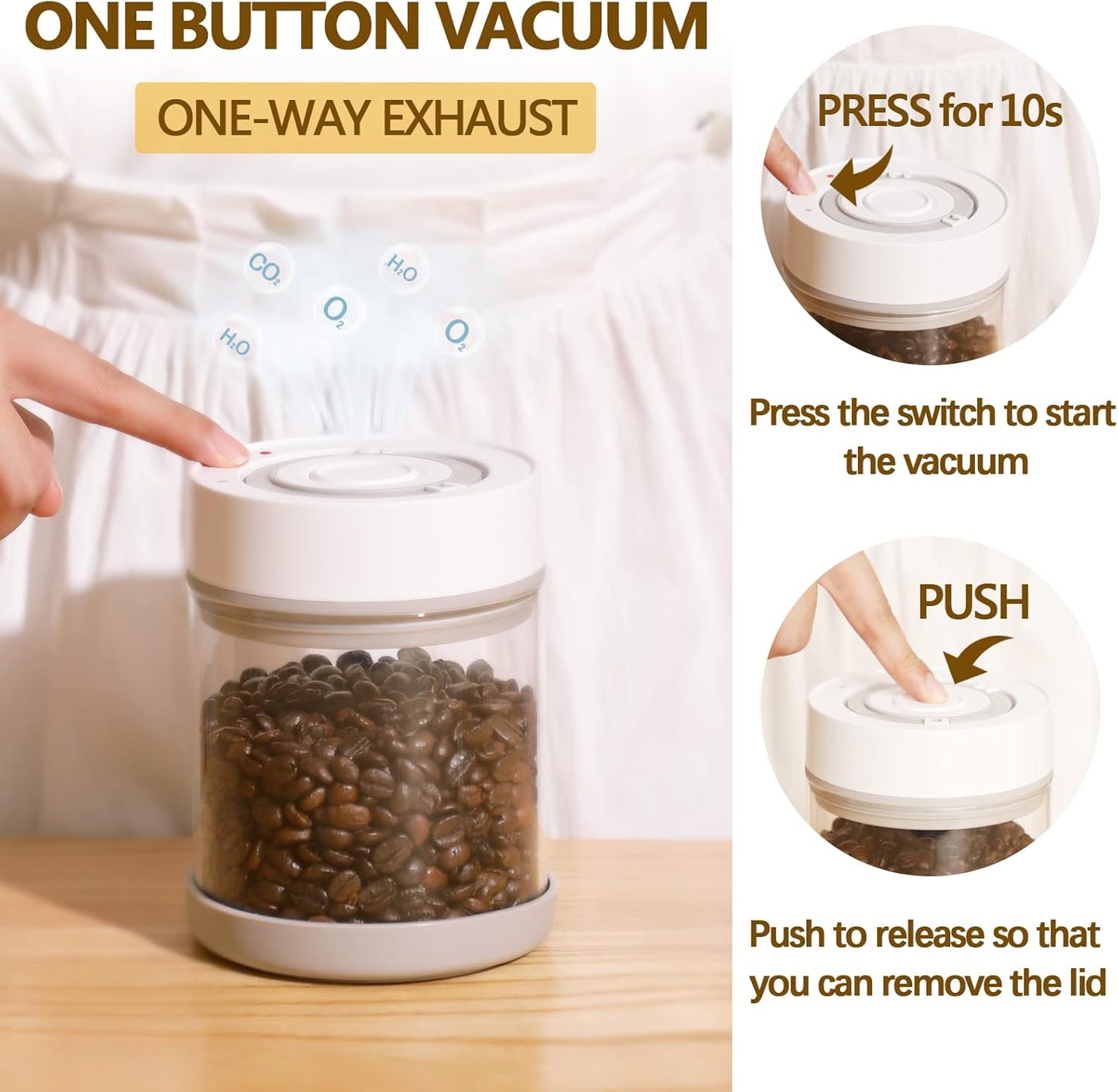 Minidiva Smart Vacuum Container, Automatic Electric Airtight Glass Jar for Food Coffee Storage Meal Prep (950ml)