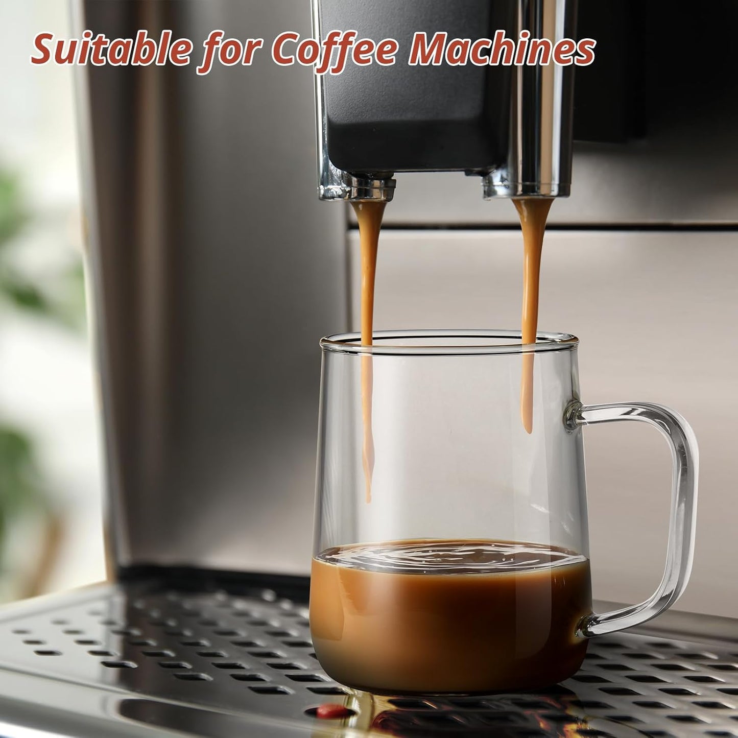 Glass Coffee Mugs, 14 oz Glass Coffee Cups with Acacia Wood Lids, Clear Borosilicate Glass Mugs with Handles for Cappuccino, Tea, Latte, Hot/Cold Beverages, Wine, Americano, Set of 2