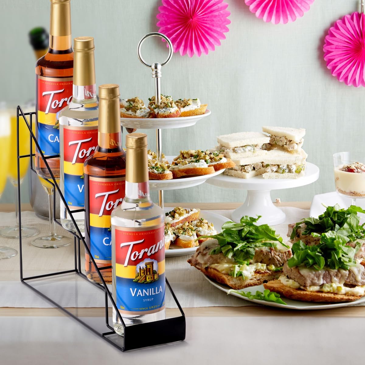 Coffee Syrup Rack for Coffee Bar Accessories, Fits with Torani and Monin Syrup, Coffee Bar Organizer Holds 4 Bottles 2 Pack