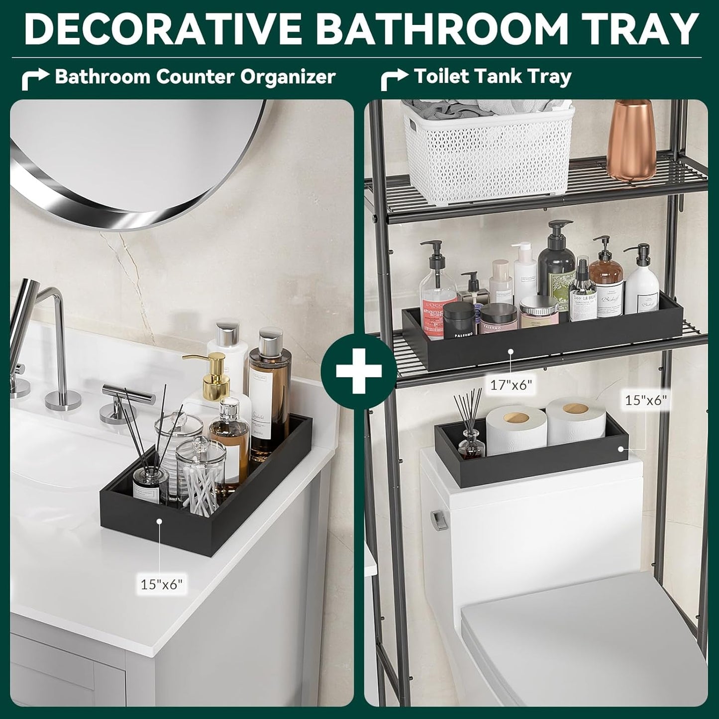 Bamboo Drawer Organizer, Small Silverware for Kitchen Drawer, Stackable Utensil Organizer, 2 Pcs Flatware Organizer, Wooden Storage Box Tray (Black, 6 X 3 X 2 Inch)